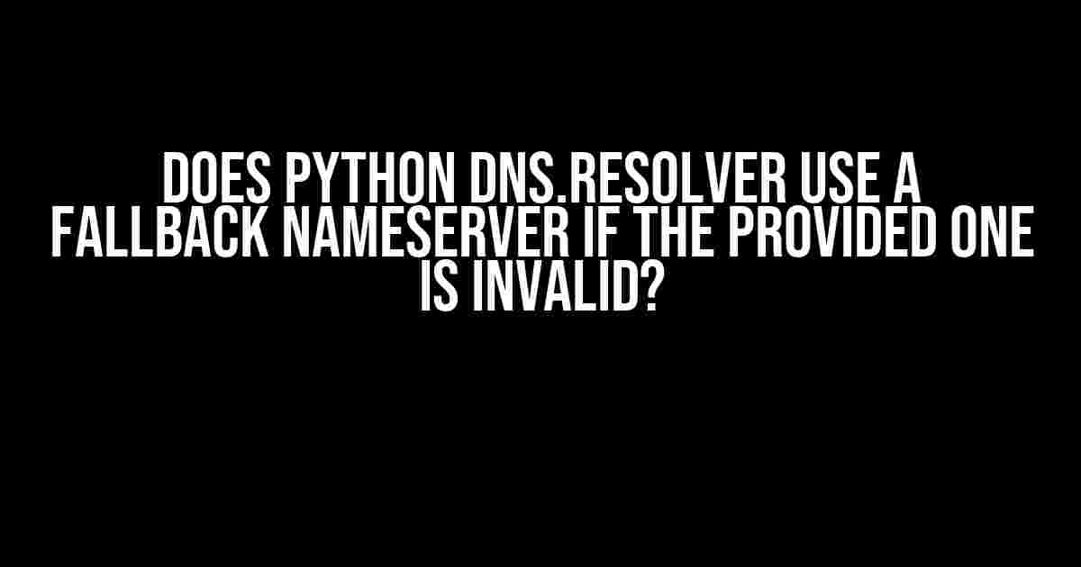 Does Python dns.resolver use a fallback nameserver if the provided one is invalid?